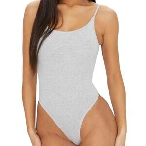 PrettyLittleThing Grey Marl Cotton Blend Scoop Neck Bodysuit Basic Tank 12 NWT